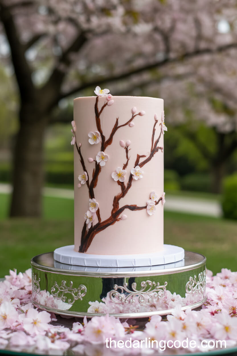 Hand-Painted Cherry Blossom Fondant Cake