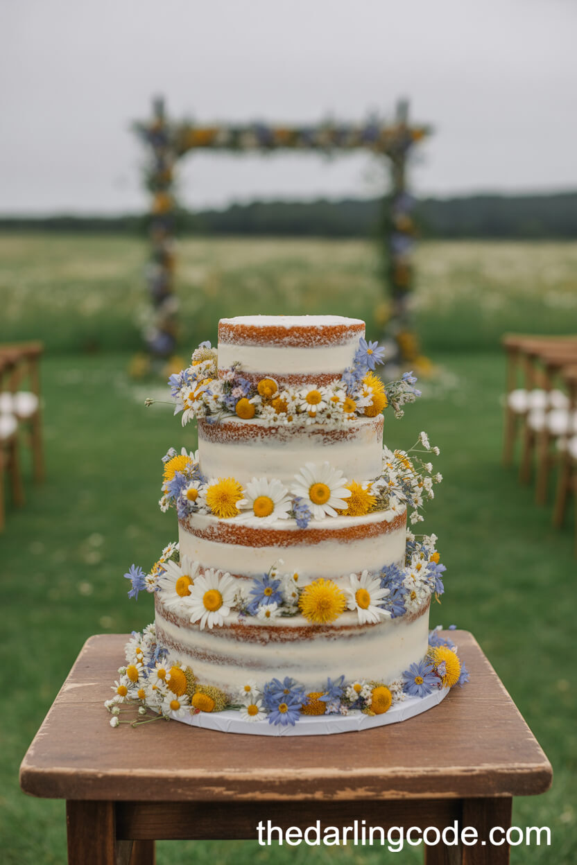 Semi-Naked Vanilla Cake With Fresh Wildflowers