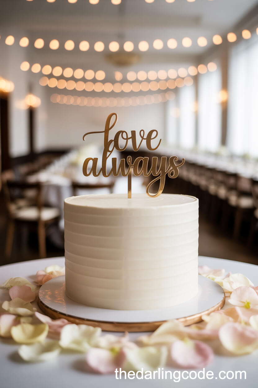 Minimalist White Fondant Cake With Gold Topper