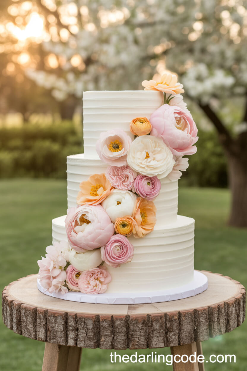 Pastel Flower Cascading Garden Wedding Cake