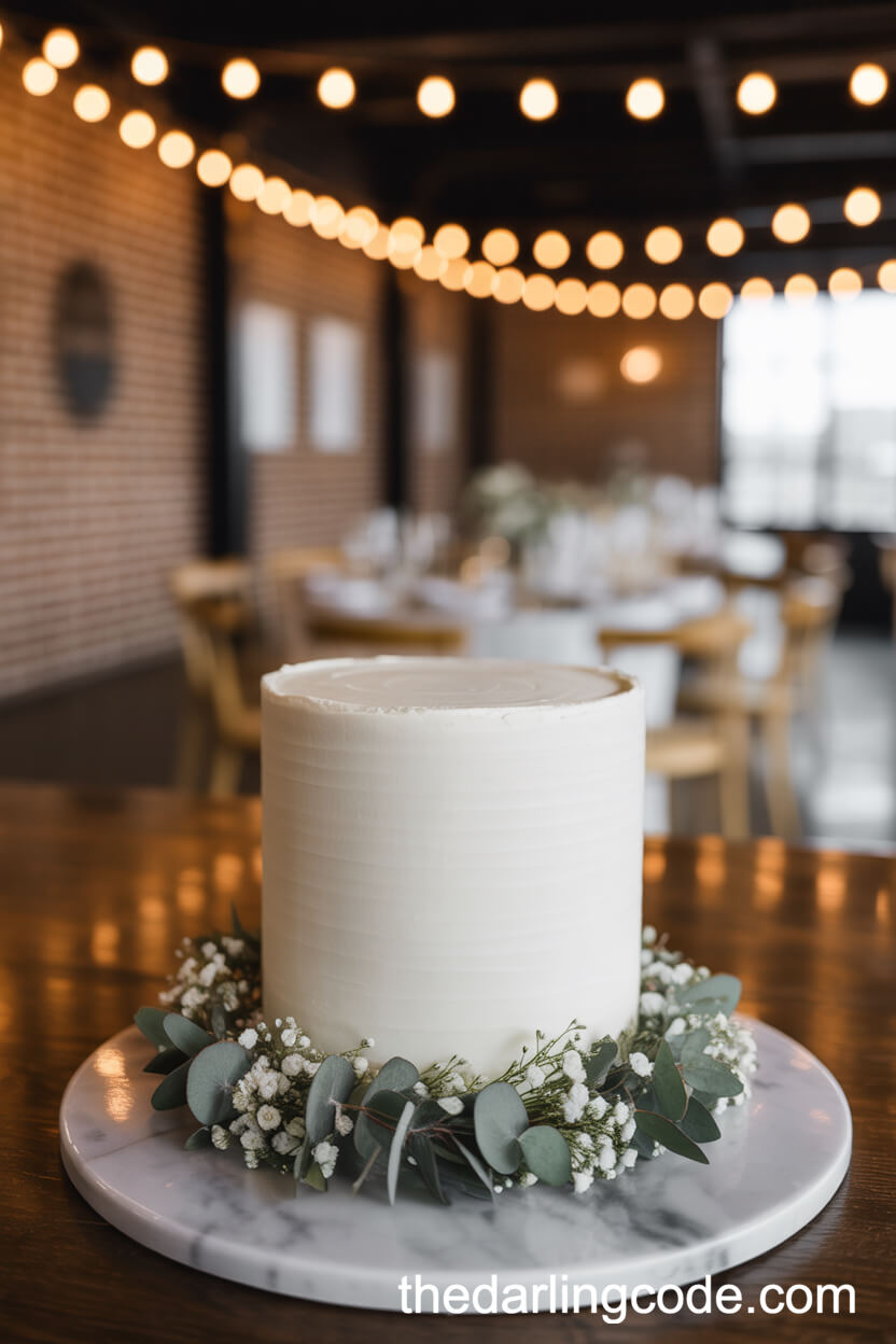 Minimalist Eucalyptus And Baby’s Breath Cake