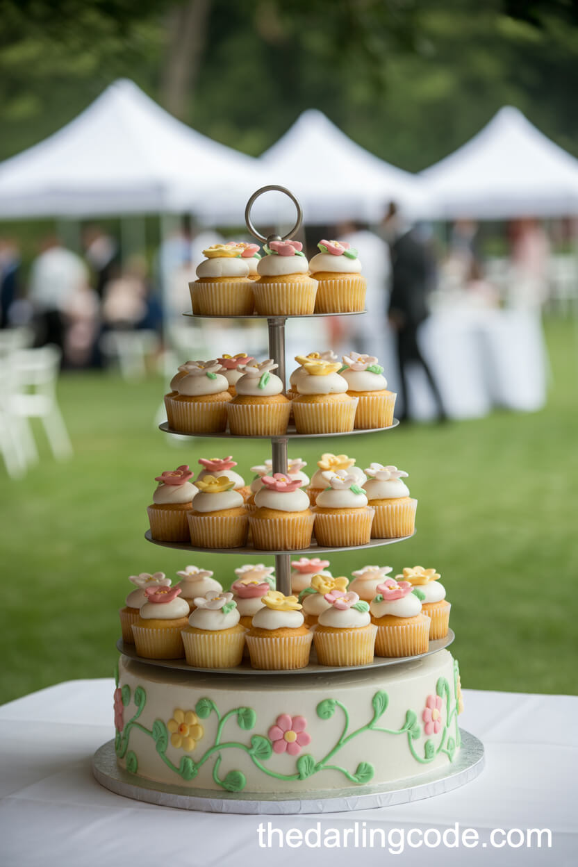 Spring Floral Mini Wedding Cakes And Cupcakes