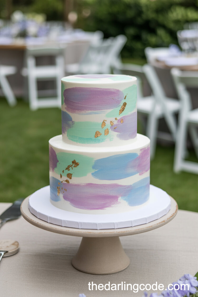 Pastel Watercolor Fondant Cake With Gold Accents