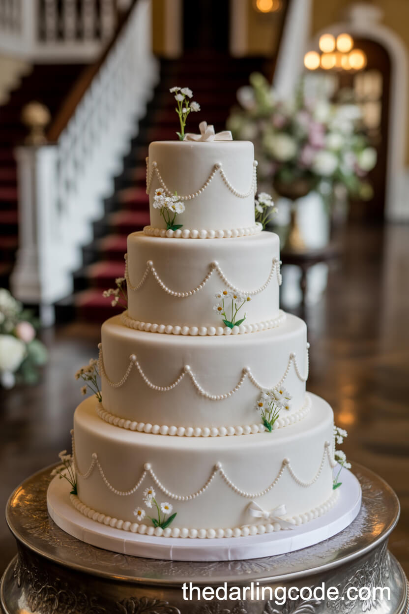 Pearl Beaded Traditional Wedding Cake