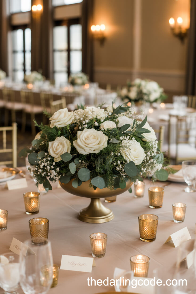Ivory Rose And Greenery Urn Centerpiece
