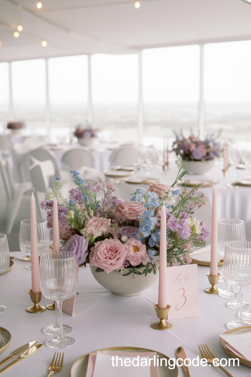 Pastel Pink And Baby Blue Floral Ceramic Vase Centerpiece