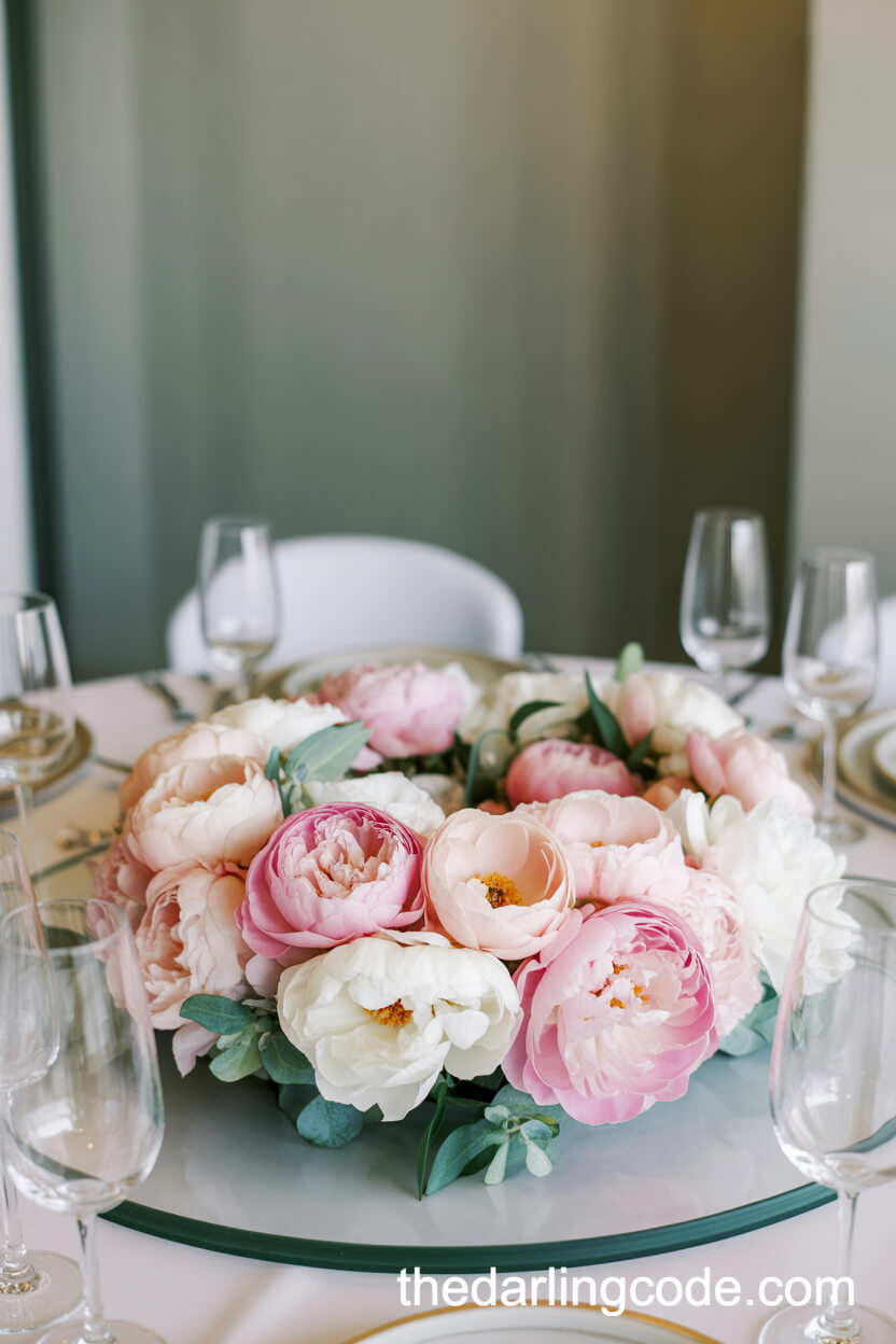 Low Pink And White Peony Arrangement Centerpiece