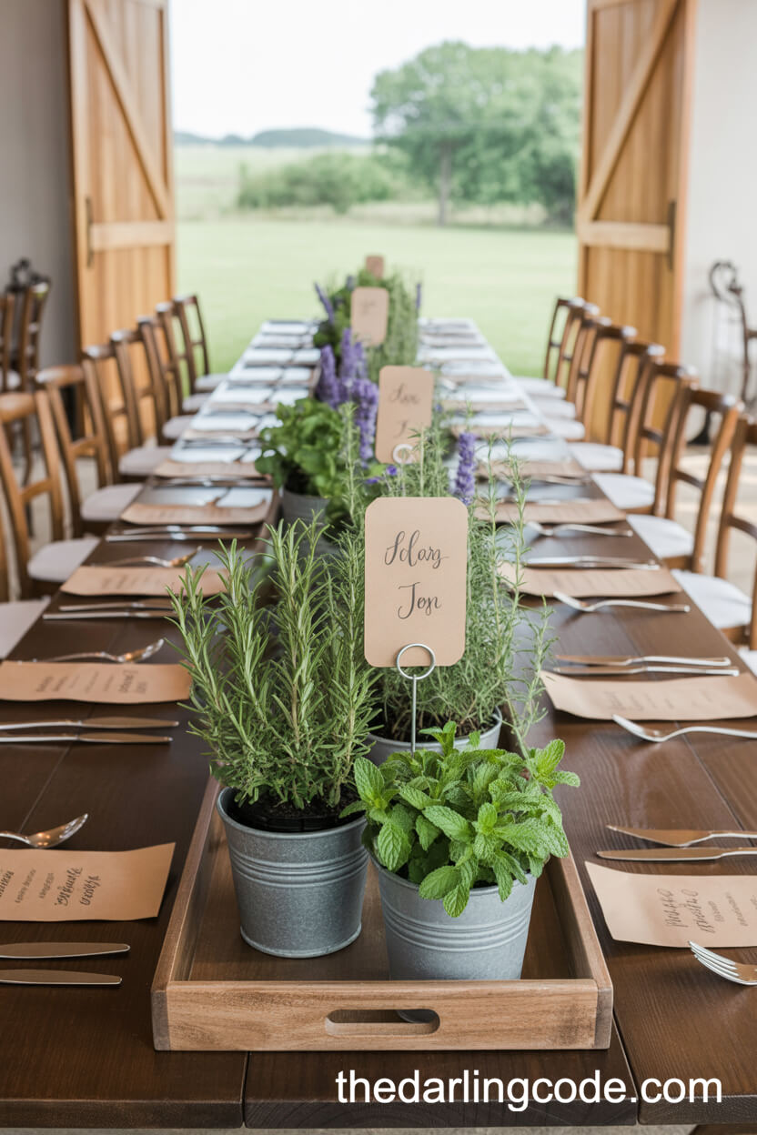 Rustic Potted Herb Tray Centerpiece
