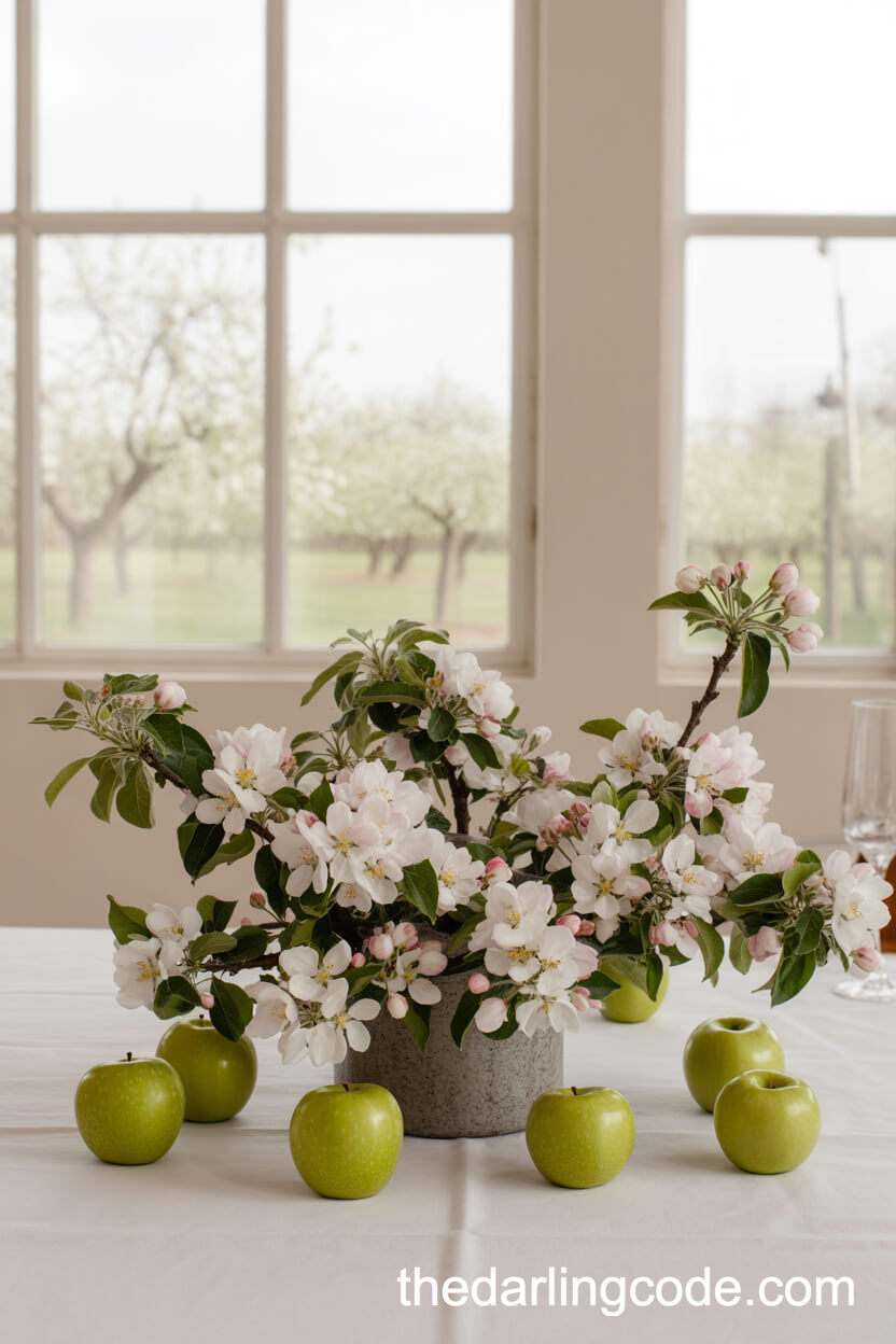 Apple Blossom Branch Centerpiece With Green Apples