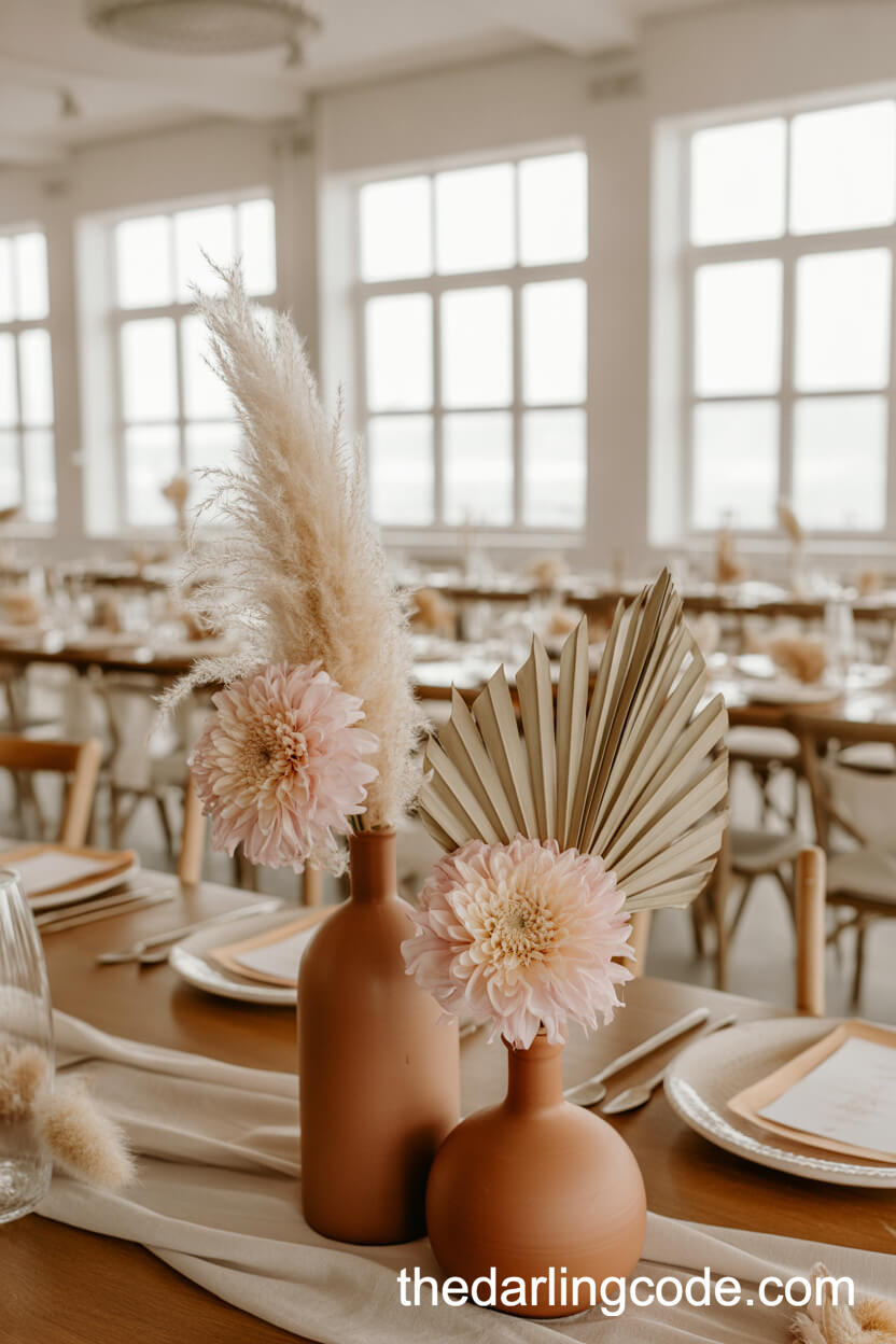 Bohemian Pampas Grass And Terracotta Vase Centerpiece