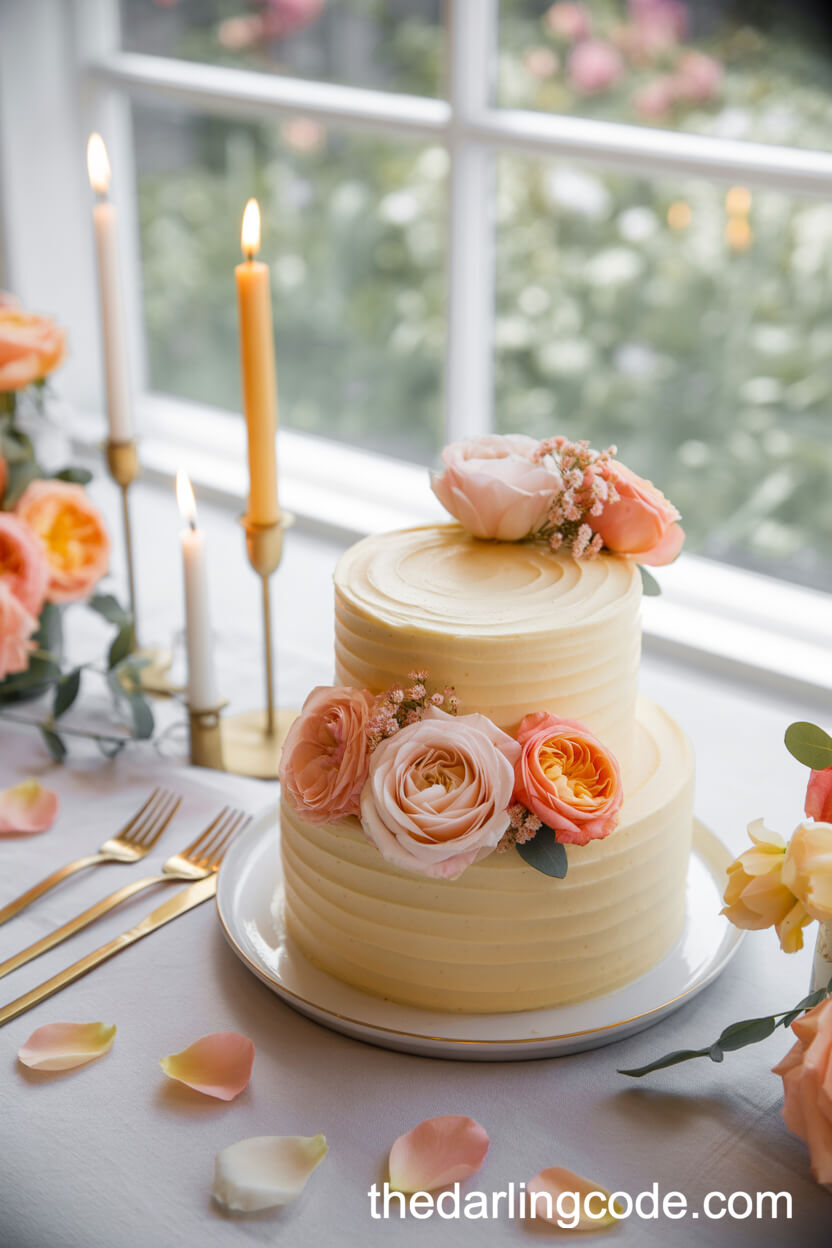 Peach And Coral Spring Cake Table Colors