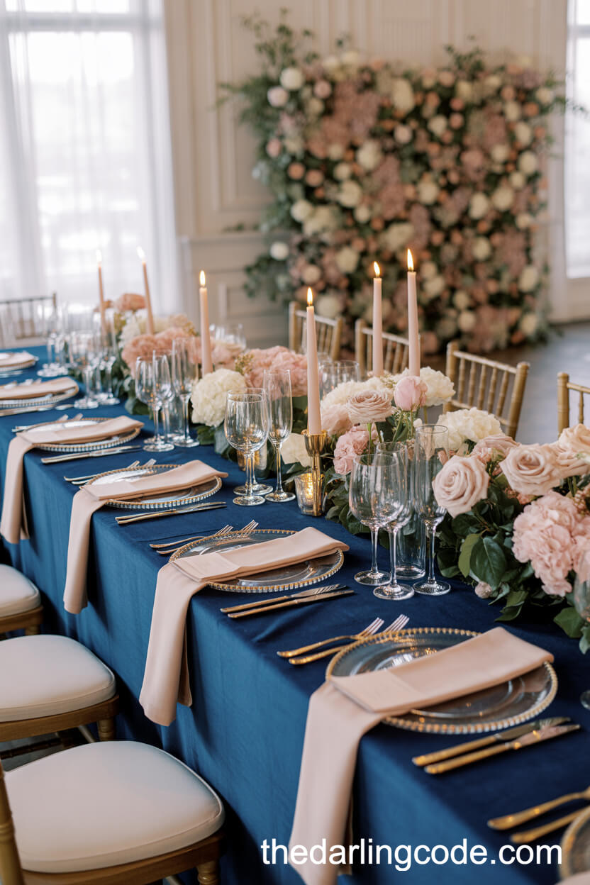 Navy Blue And Blush Pink Banquet Colors