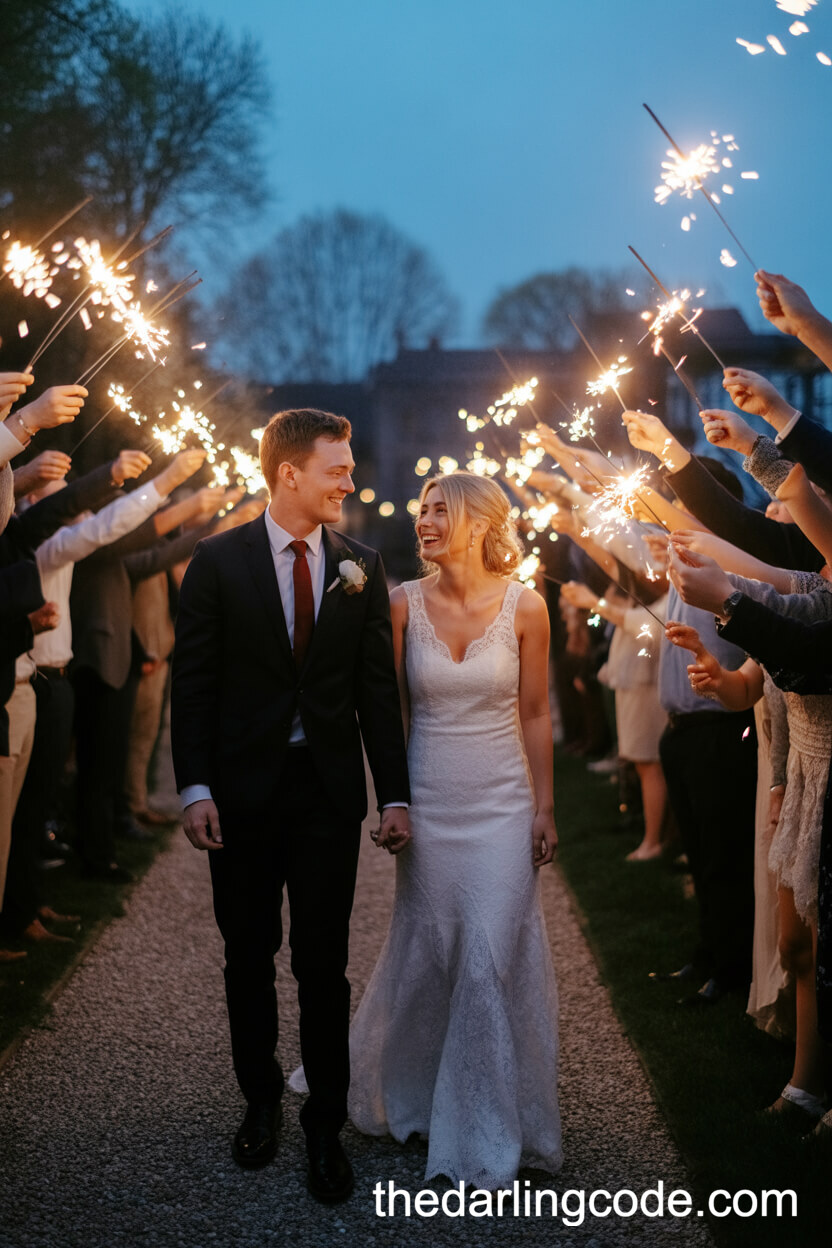 Romantic Sparkler Send-Off At Night