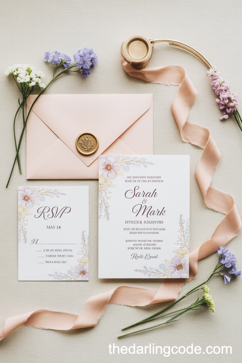 Pastel Watercolor Wedding Invitation Suite

Soft washes of delicate watercolor hues
Blending in gentle harmony
Like the joining of two hearts

Names: [Bride] & [Groom]
Date: [Wedding Date]
Time: [Ceremony Time]
Location: [Venue Name]
Address: [Venue Address]

RSVP: [Contact Information]
Dress Code: [Attire Suggestions]

Subtle floral motifs dance across the paper
A whisper of elegance
For your most beautiful beginning

Please join us as we celebrate
The love that paints our world
In strokes of joy and hope