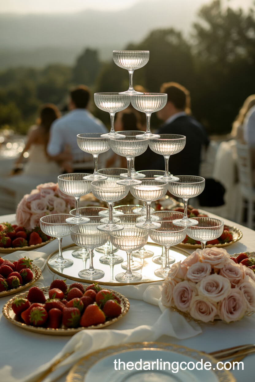 Romantic Outdoor Champagne Tower