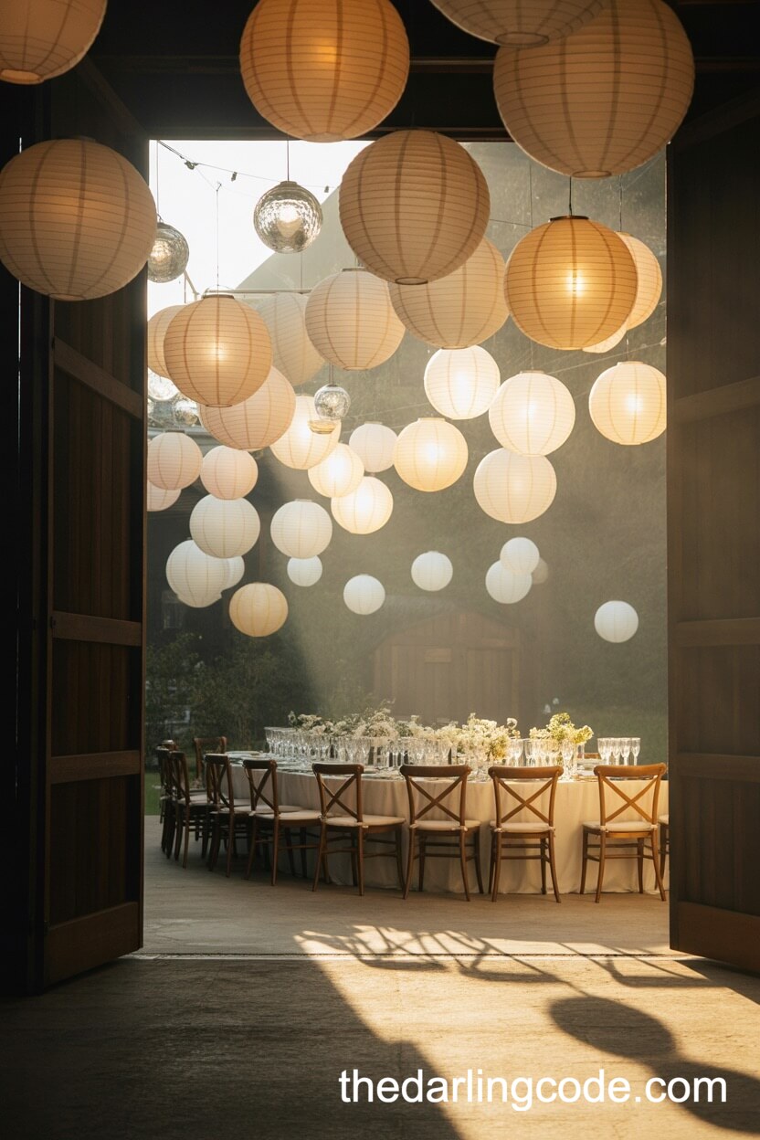 Suspended Vintage Lanterns And Glass Orbs Decor