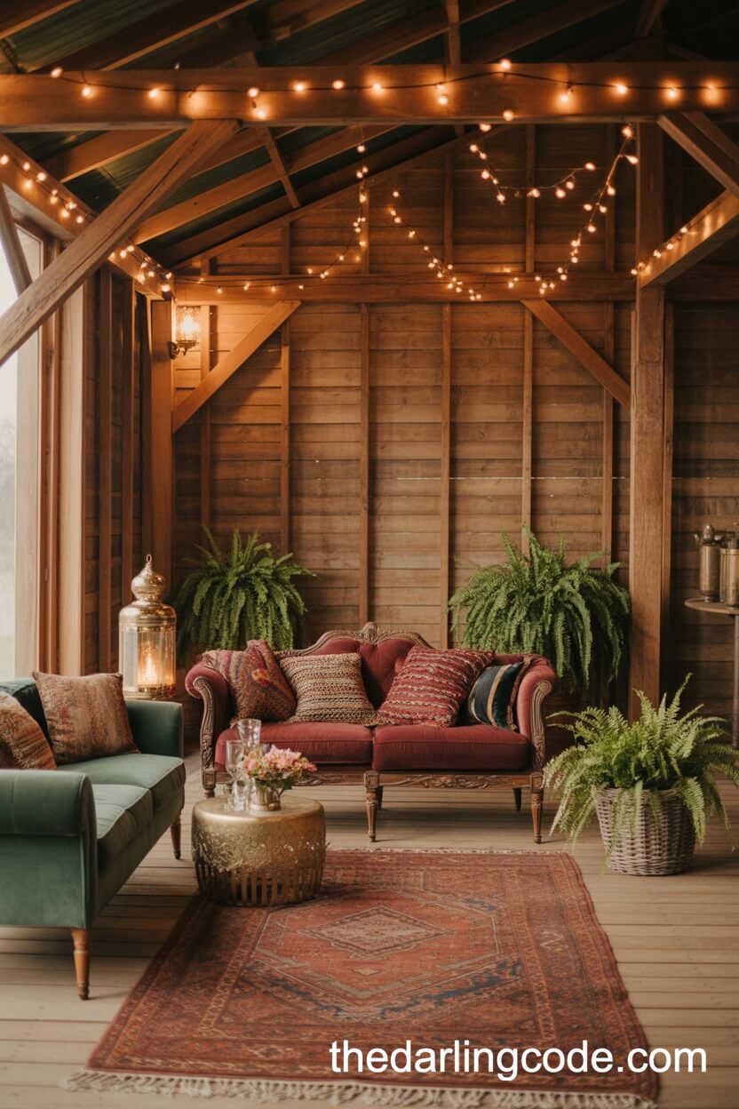 Cozy Boho Lounge Area Inside The Barn
