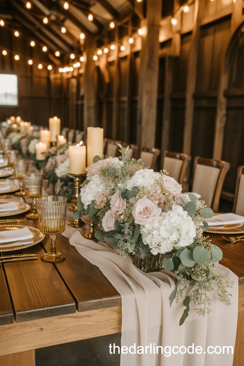 Elegant Head Table With Overflowing Floral Runner