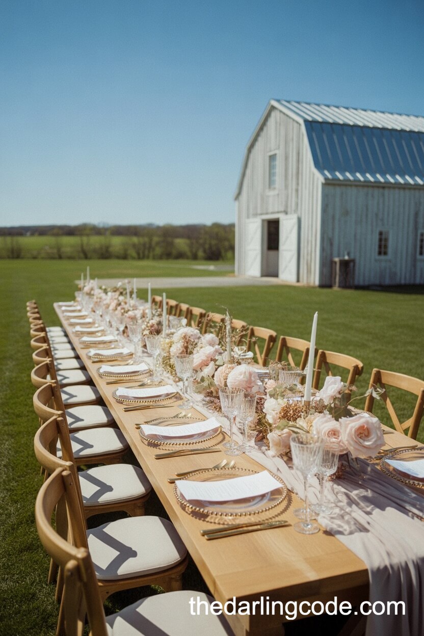 Long Oak Table Al Fresco With Blush Florals