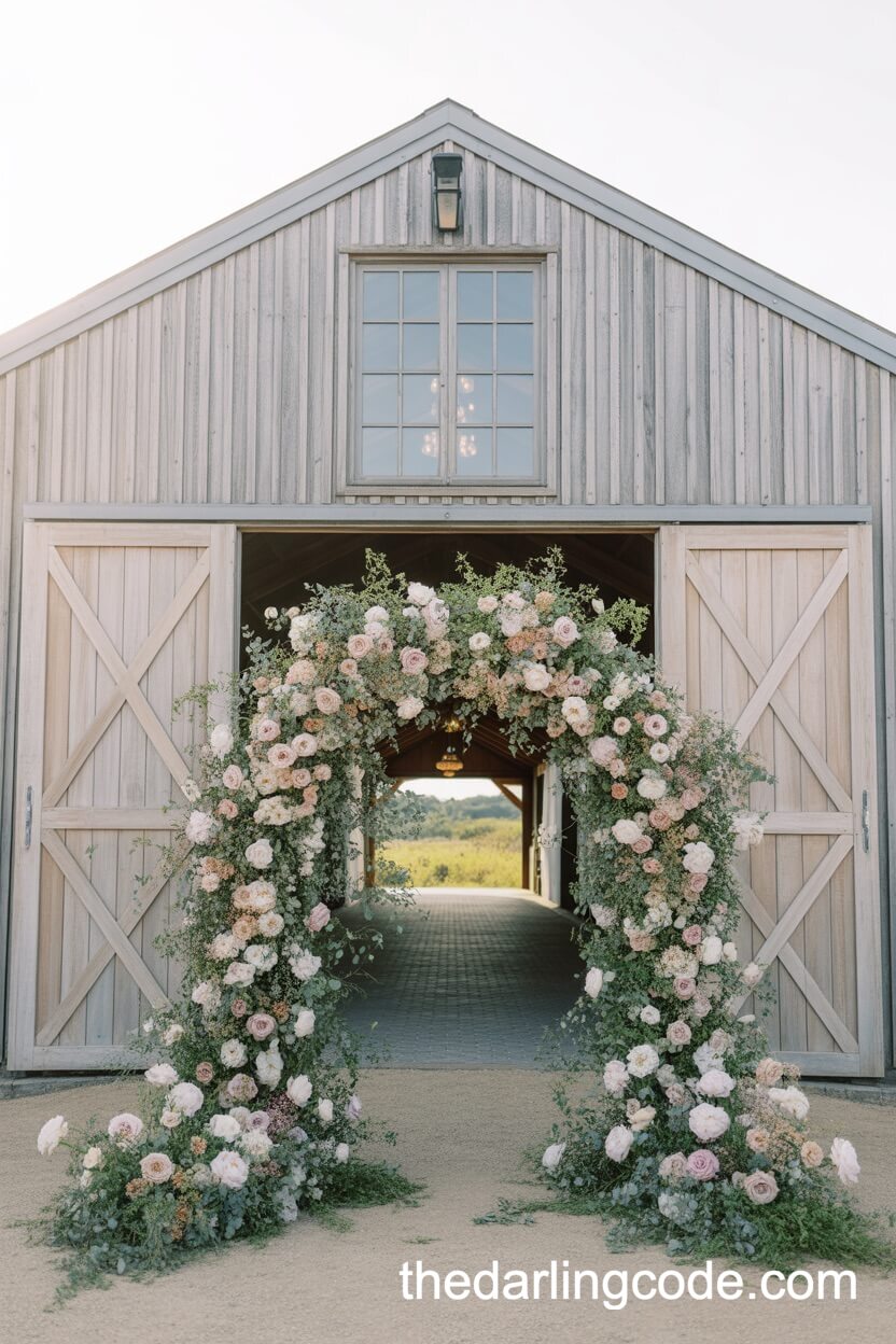Grand Floral Arch At The Barn Entrance