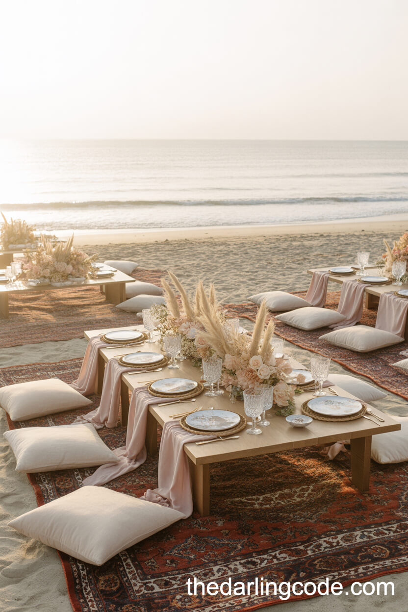 Boho-Chic Beach Wedding Picnic Setting