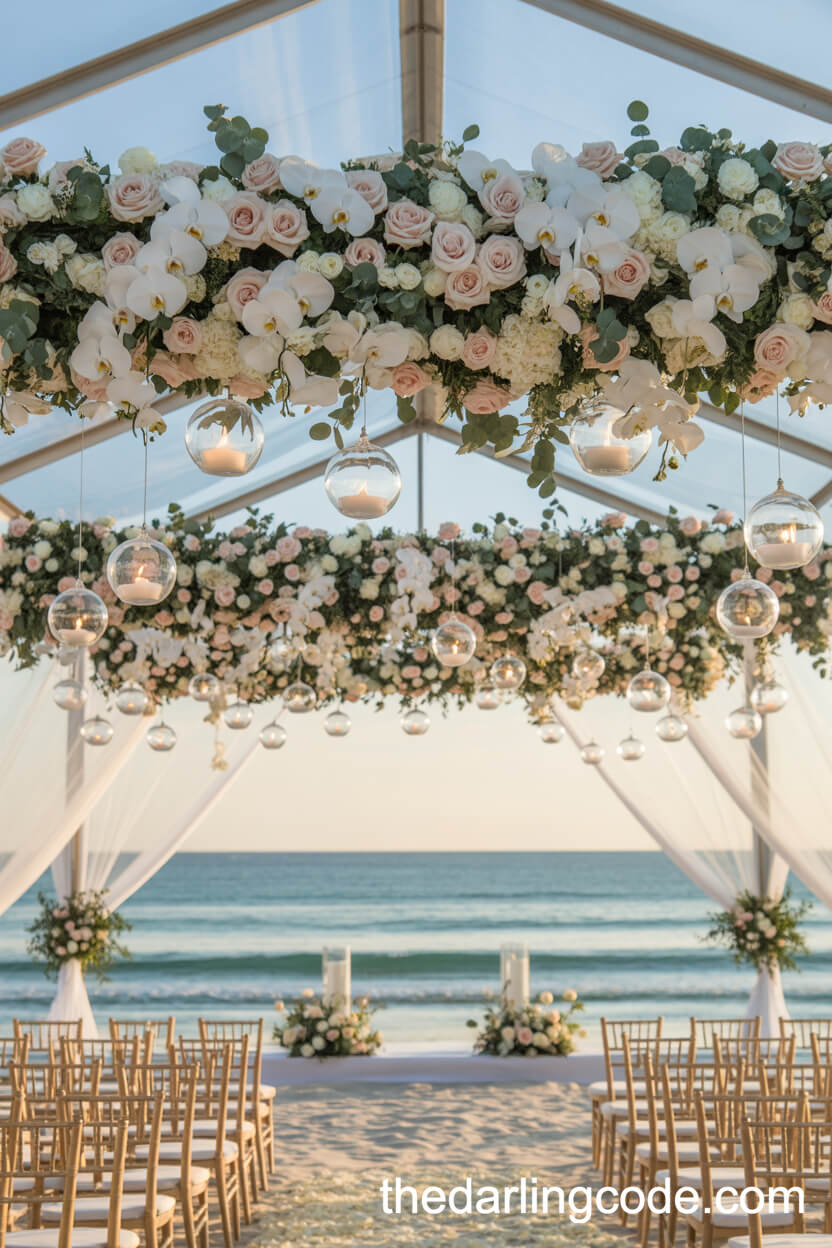 Breathtaking Floral Canopy Clear Tent Aisle