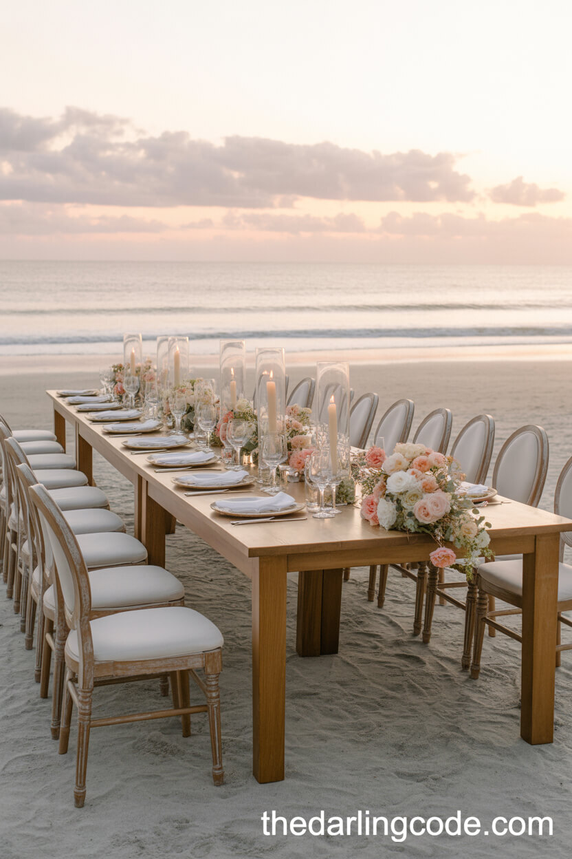 Rustic Sunset Beach Wedding Dinner Table