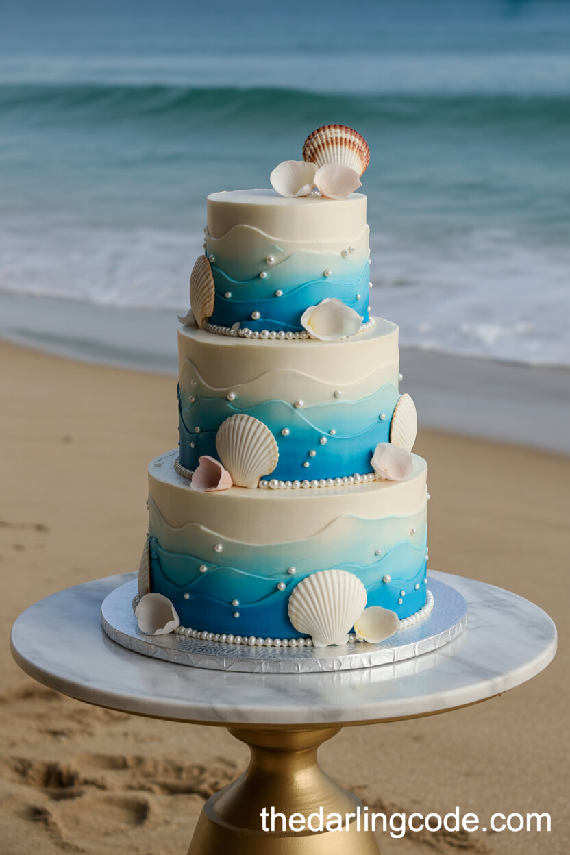 Glamorous Beach Wedding Cake Display