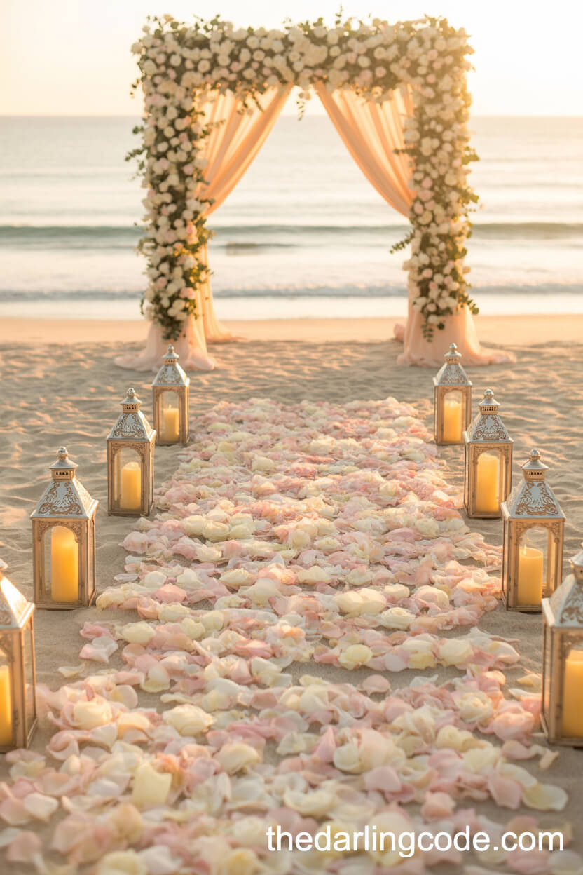 Enchanting Pastel Rose Petal Wedding Aisle