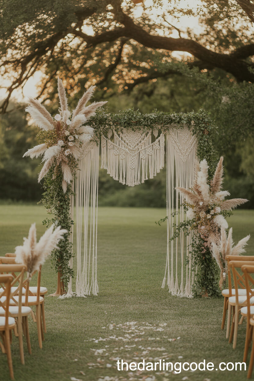 Boho Wedding Arch With Macramé And Pampas Grass