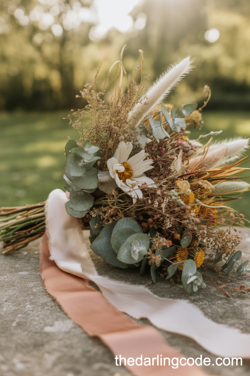 Wildflower And Dried Grass Bridal Bouquet