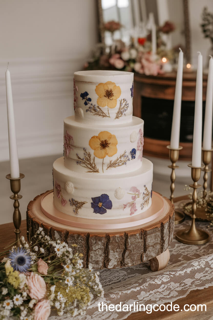 Pressed Flower Wedding Cake Display
