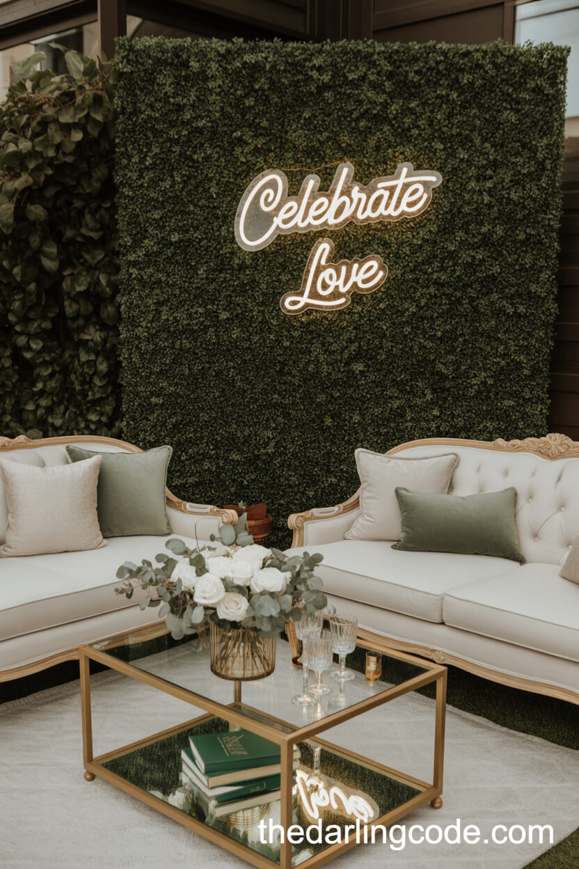 A Plush Outdoor Lounge With Neon Art