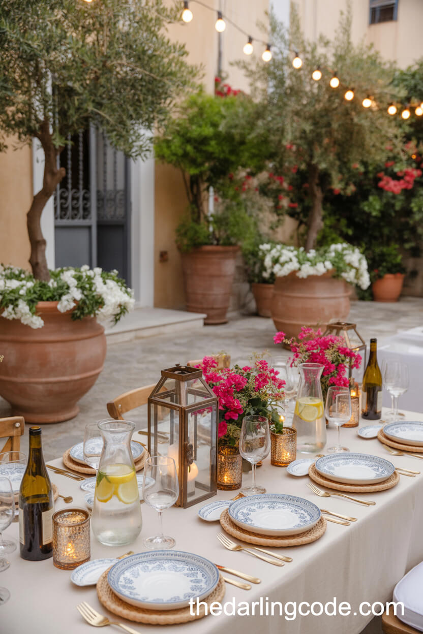 Mediterranean Courtyard Dinner At Dusk