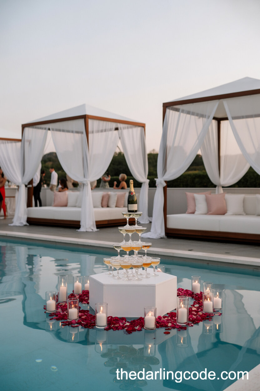 Glamorous Poolside Party With Floating Florals