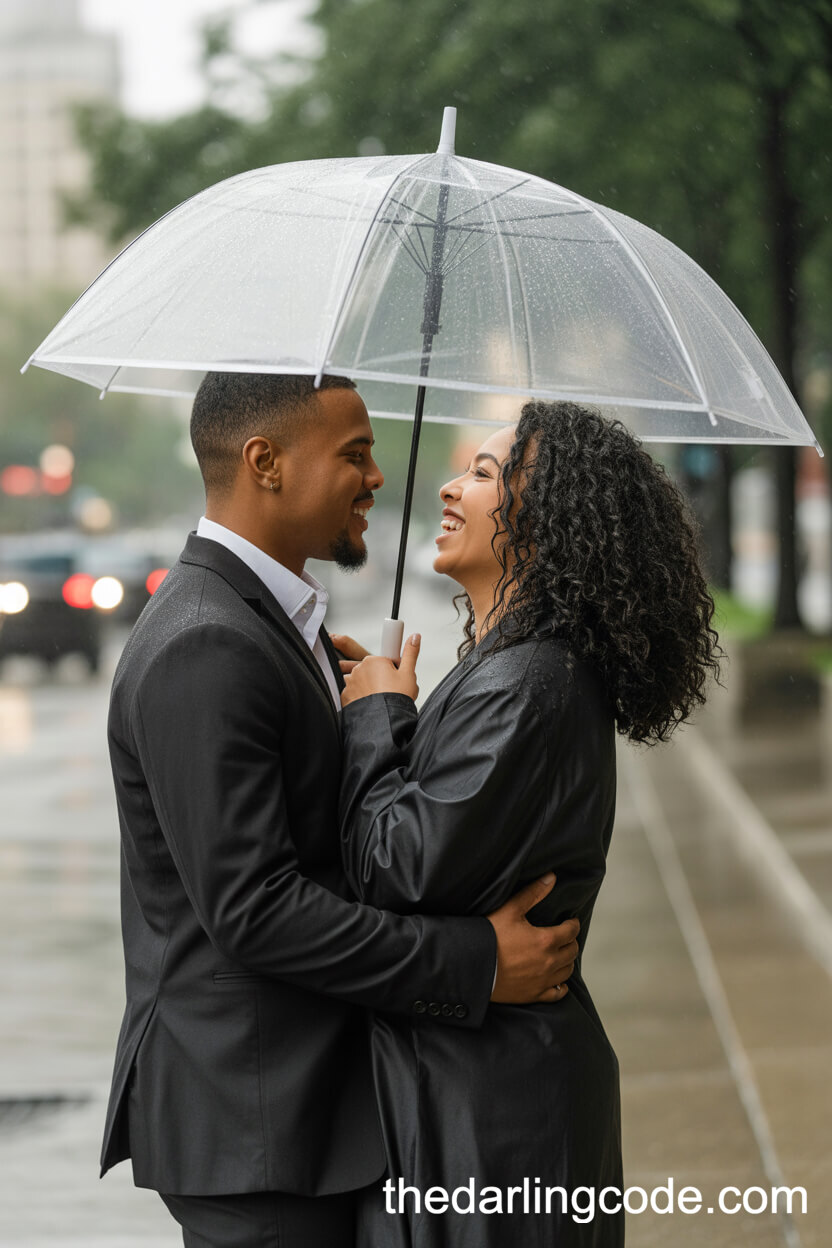 Sharing An Umbrella In The Rain