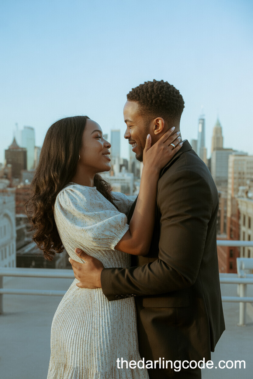 City Rooftop Embrace At Sunset