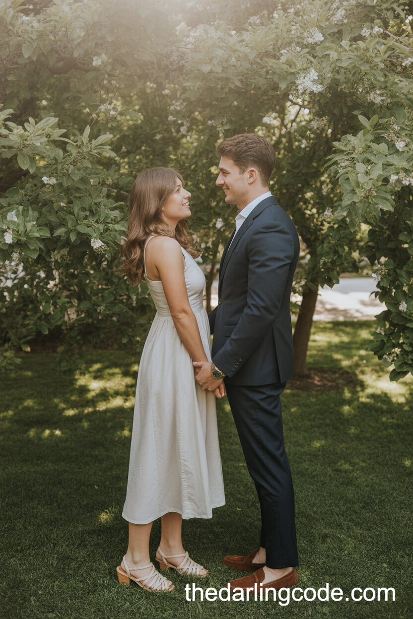 Flowing White Midi Dress And Navy Suit