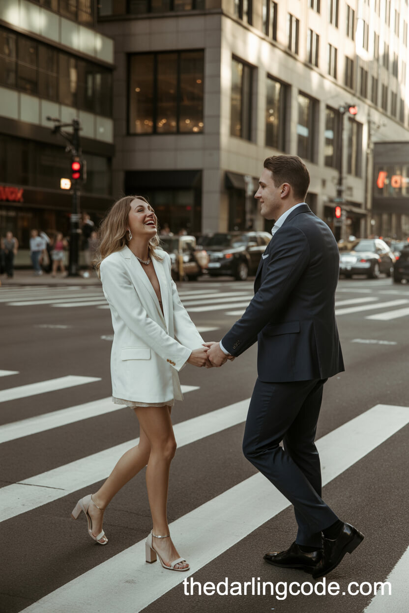 Elegant White Blazer Dress And Fitted Navy Suit