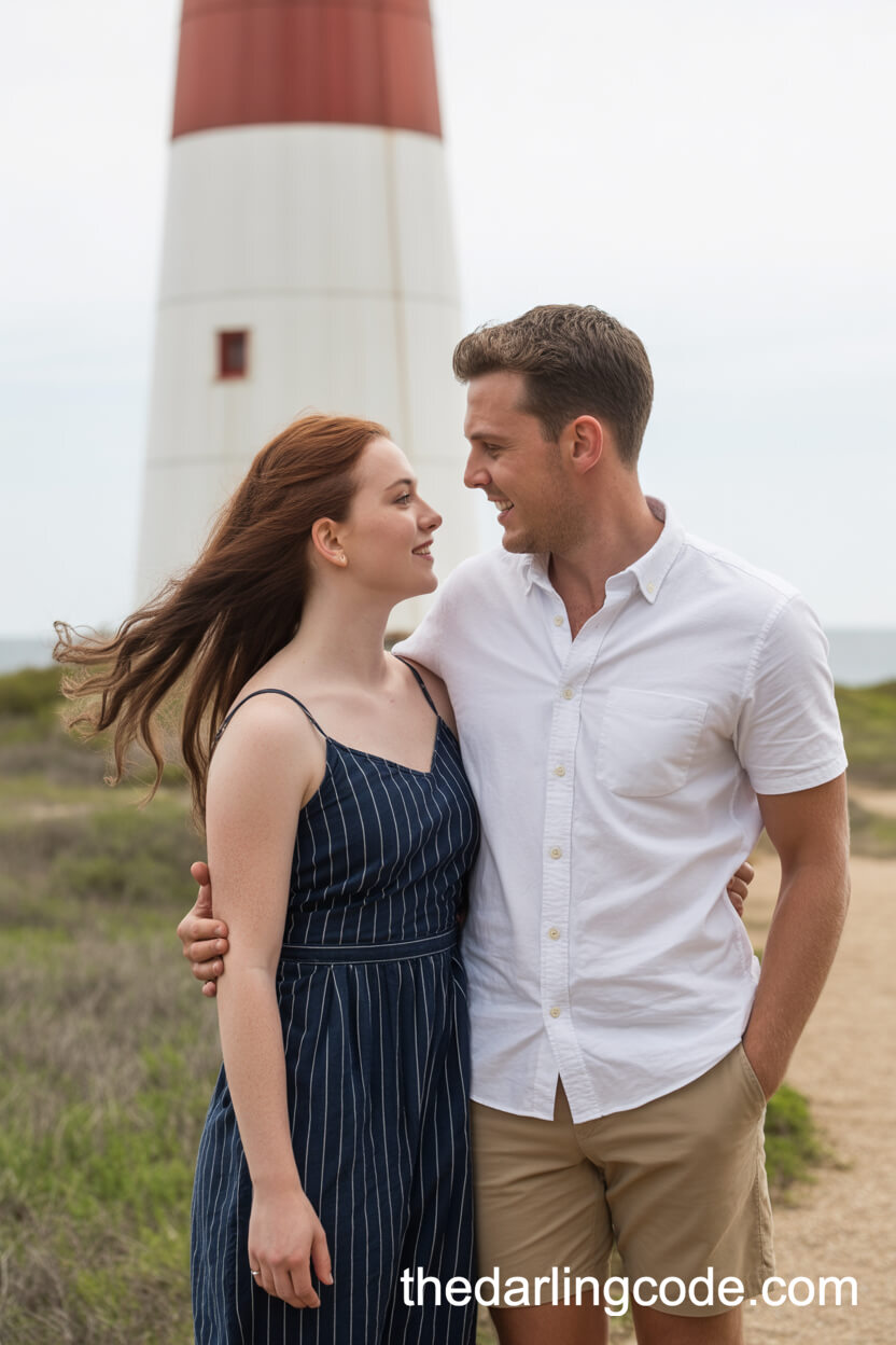 Navy Striped Sundress And Crisp White Oxford Shirt