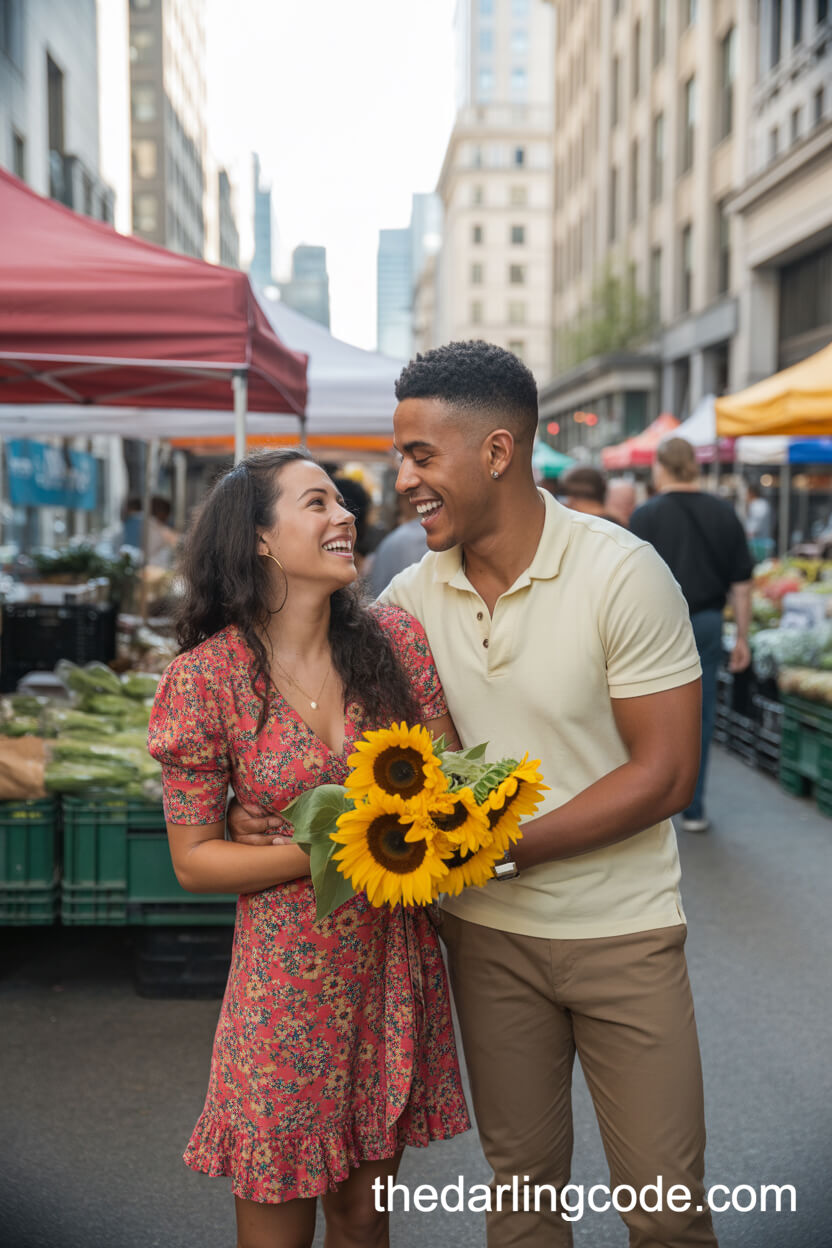 Bright Floral Wrap Dress And Pale Polo Shirt