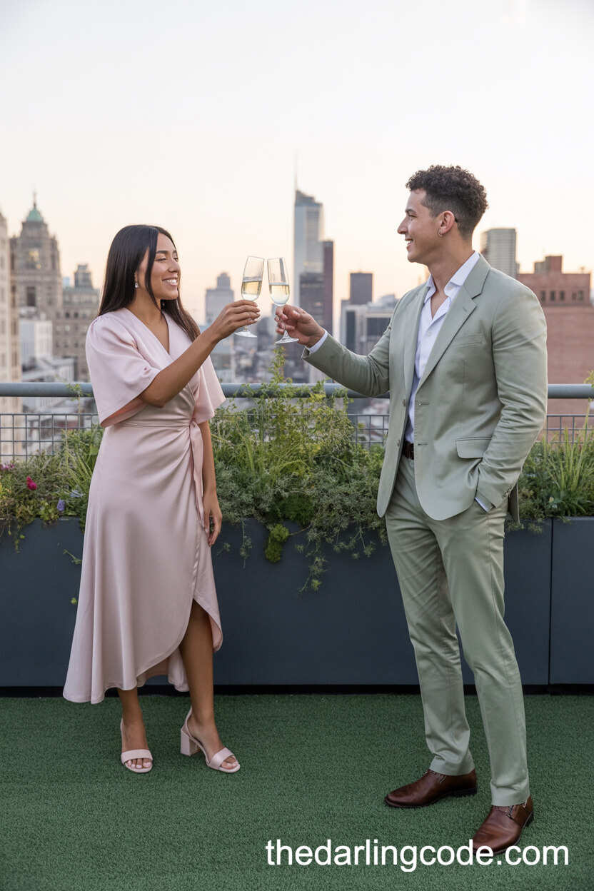 Pastel Pink Wrap Dress And Light Grey Suit
