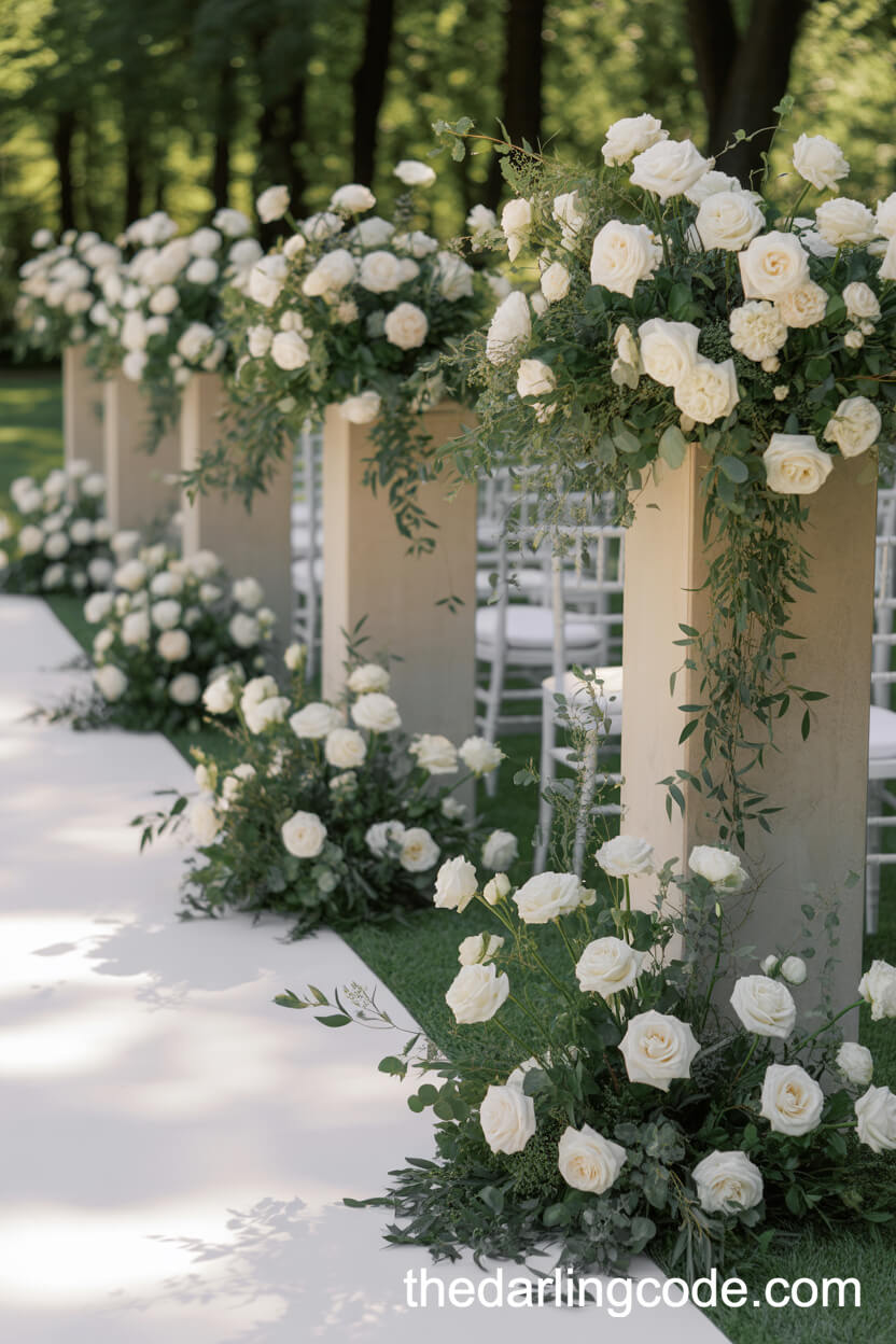 Abundant Floral Arrangements Along The Aisle
