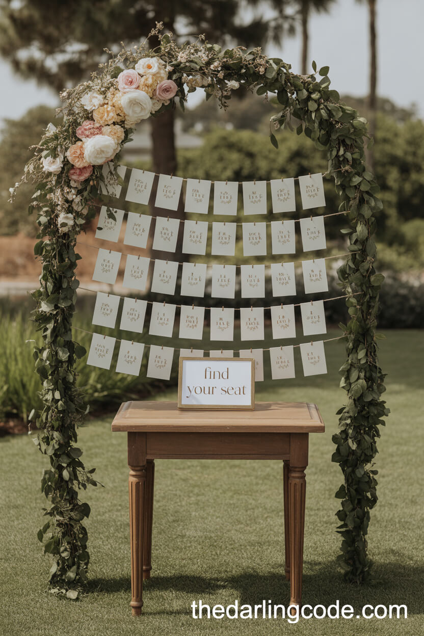 Creative Escort Card Greenery Arch