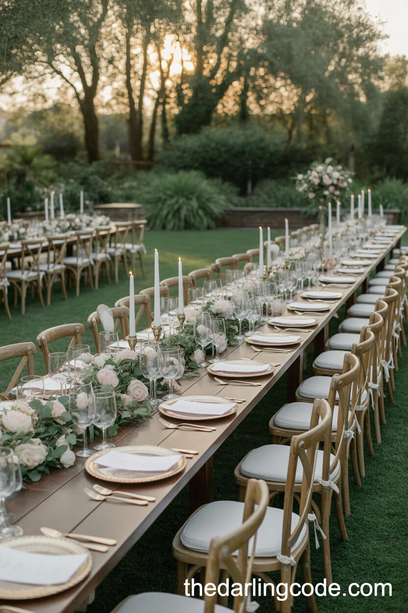 Rustic Long Table Dinner With Floral Garlands