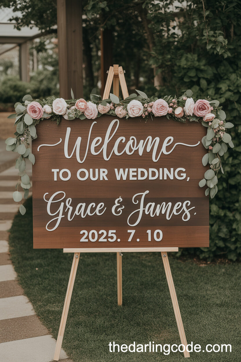 Floral Welcome Sign At Garden Entrance