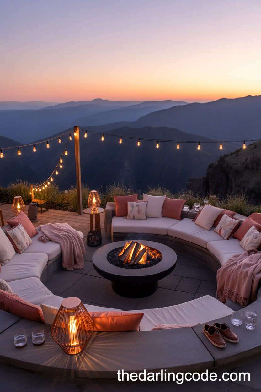 Fire Pit Lounge Area At Sunset On The Mountain