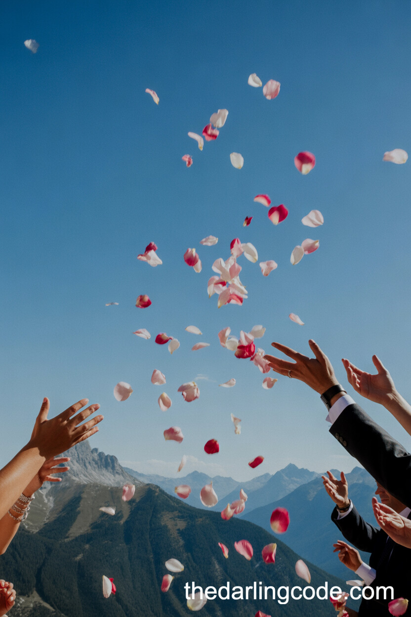 Mountain Ceremony Exit With Rose Petal Toss