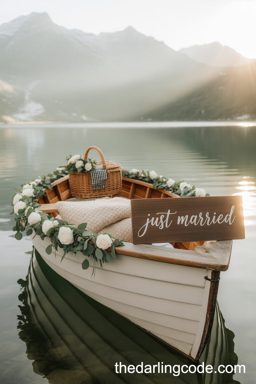 Floral-Adorned Rowboat On A Mountain Lake