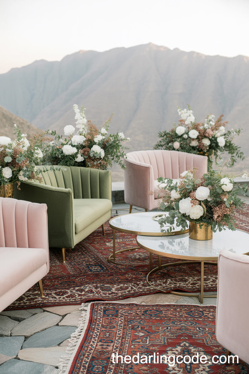 Boho Outdoor Lounge Setup At A Mountain Venue